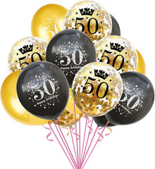 50Th Birthday Balloons Black and Gold 50Th Birthday Decorations Latex Confetti B