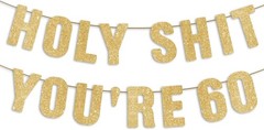 Pre-Strung 60th Birthday Banner – Gold Glitter, 60th Birthday Decorations for…