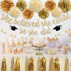 Graduation Party Decorations, Gold Glitter She Believed She Could So She Did….