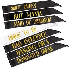 Luxurious Bachelorette Sashes Set – 1 White Bride To Be + 6 Black Party Sashes