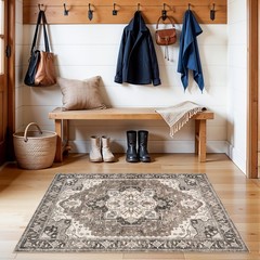 RUUGME Washable 3×4 Entryway Rug – Vintage Low Pile Area Rugs Non-Slip Stain …
