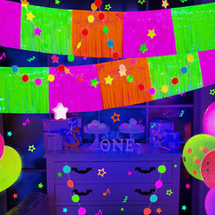 Glow in the Dark Party Supplies, 4 Pack Foil Fringe Garland 9.8 Ft Tinsel Banner