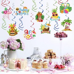 Hello Summer Hanging Swirls Streamers Luau Hawaii Party Decor Supplies 30 Pcs