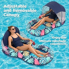 Pool Floats Adult with UPF 50+ Sunshade Canopy, Inflatable Pool Floaties Loun…