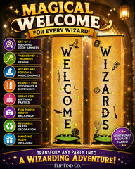 Welcome Wizards Door Banner Set Party Decoration Wizard Birthday Hanging Sign