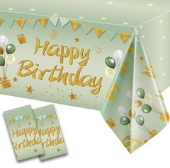 2Pcs Sage Green Birthday Tablecloth Decorations for Women Girls, Light Green Hap