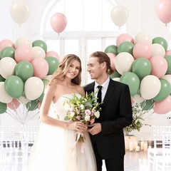 Pink and Green Balloons, 60pcs 12inch Sage Green Light Pink Sand White Balloo…
