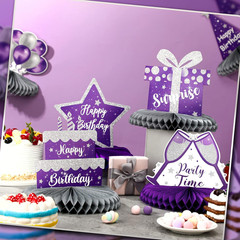 8 Pcs Purple and Silver Birthday Centerpiece Table Decoration, Happy Birthday Ho