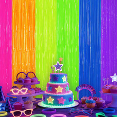 2 Pack Glow in the Dark Tinsel Curtains, Neon Party Decorations 3.3 X 6.6 Ft Bla