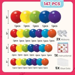 147 Pcs Asssorted Balloons Arch Kit Rainbow Balloons Different Sizes for