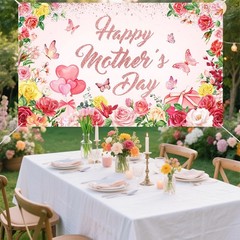 Happy Mother’s Day Banner Large Mother’s Day Party Decorations Banner Pink Flora