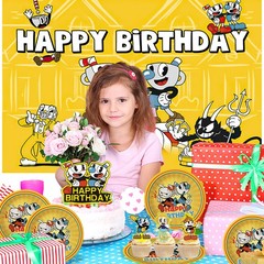 Cuphead Party Decorations Birthday Decor Set Plates Balloons Banner Cake toppers