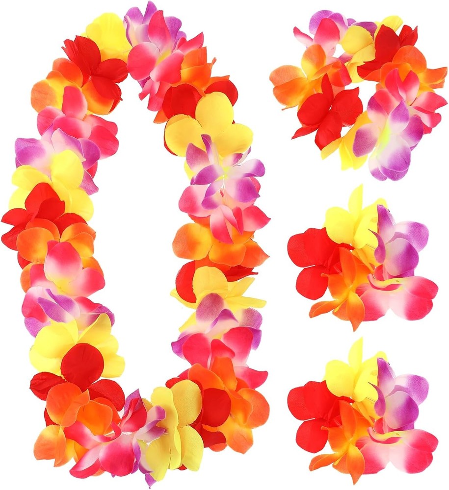 4 Packs Colorful Hawaiian Leis Artificial Graduation Leis Hawaiian Flower Neckla