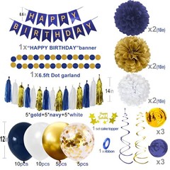 Birthday Decorations for Men, Navy Blue and Gold Party Decorations Set – Happ…