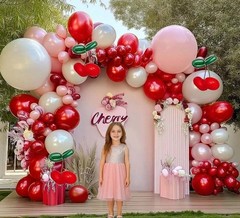 Red Pink Balloon Arch Double Latex Pink White Pearl Balloons Red Green Long B…