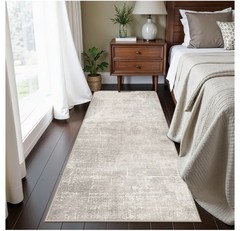 Washable 2×5 Kitchen Runner Rug: Abstract 2′ x 5′ (Rectangular), Beige/Cream
