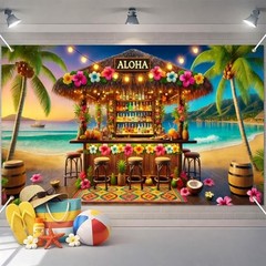 Tiki Bar Aloha Banner 71×43 Inches Hawaiian Summer Backdrop Fruit Juice#003