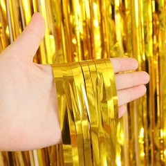 Gold Fringe Curtains Backdrops 2 Pack Large Foil Door Wedding Party Streamer