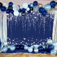 7×5 FT Navy Blue White Silver Glitter Backdrop Wedding Photography Decor Set