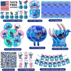 103PCS Stitch Party Supplies, Birthday Decorations Set Include Banner, Balloons