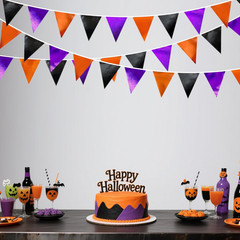 Black Orange Purple Halloween Party Decorations Metallic Fabric Triangle Pennant