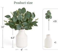Dahey Artificial Eucalyptus Stems in Ceramic Vase Centerpiece Medium, White