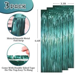 .x 6.6 ft Foil Fringe Backdrop Curtains, Tinsel Streamers Party 3 Retro Green
