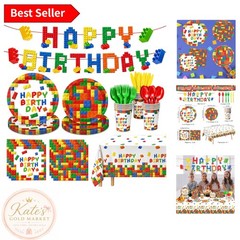 Multicolor 177 Pcs Building Block Party Supplies – Serves 25 with Easy Cleanup