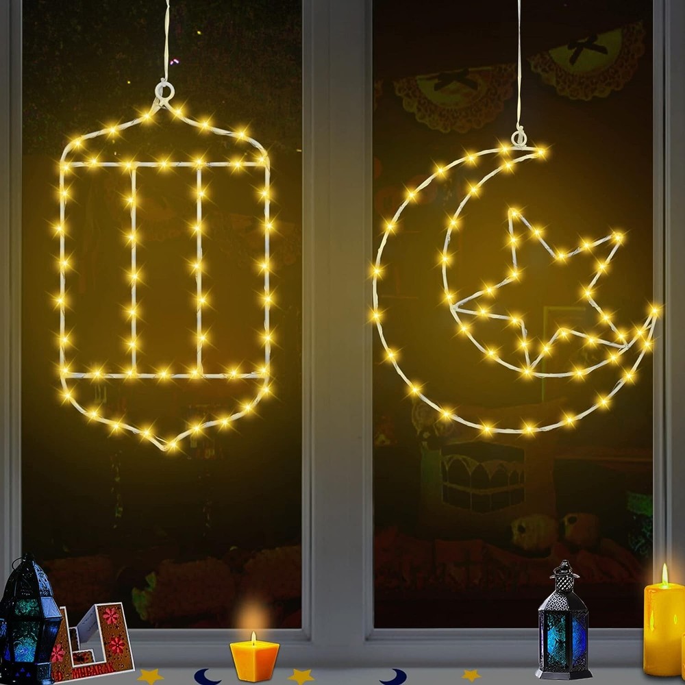 Timer Ramadan Eid Mubarak Decorations Window Lights 2 Pack 11.8 Inch Lantern …