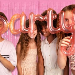 Pack of 2 pink metallic mesh curtains for parties, birthdays or baby showers.