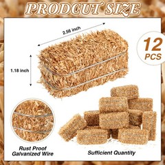 12 PCS Mini Hay Bales Miniature Decoration Small Straw 2.6×1.2×1.2 Inch