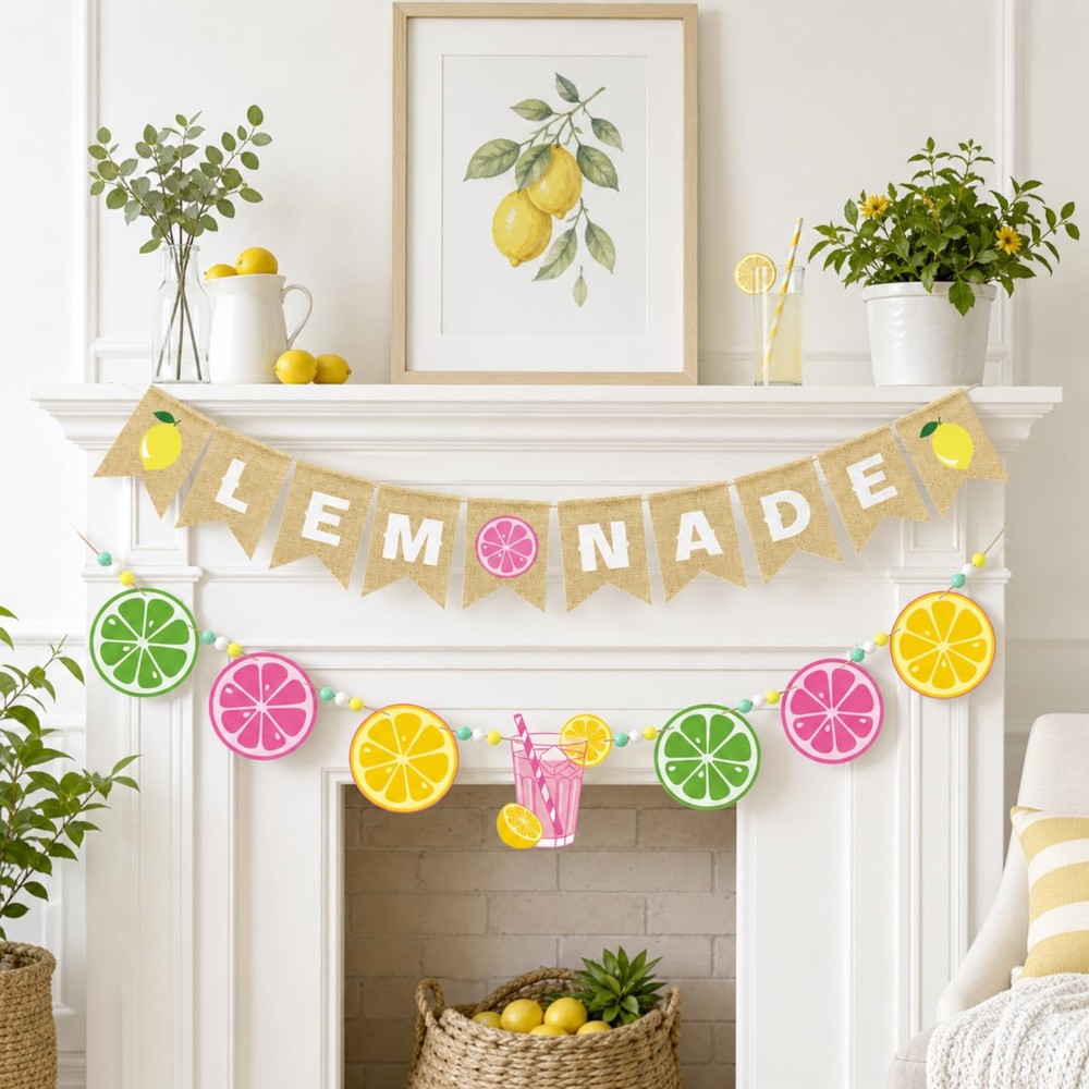 2 Pcs Lemonade Stand Banner Lemonade Stand Supplies Pink Yellow Summer Party …