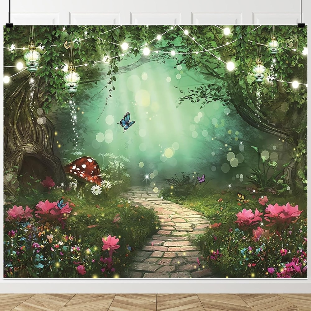 Enchanted Forest Birthday Backdrop Fairy Tale Wonderland Photo Party Background