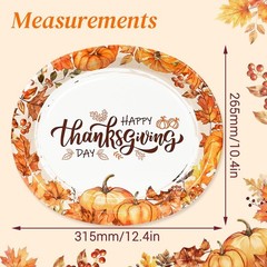 50 Pcs Oval Thanksgiving Paper Plates, 12 x 10 Inch Large Disposable Thanksgi…