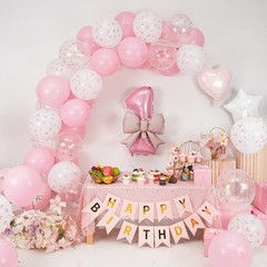 1st Pink Bow Birthday Decorations for Girls,Pink White Clear Bow Latex Balloo…