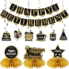 Happy Retirement Party Decorations Kit for Men Women, Black Gold Retirement Bann