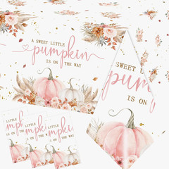 3Pcs Pink Little Pumpkin Table Cloth for Girl, Boho Fall Baby Shower