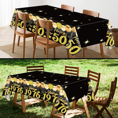 2Pcs 50Th Birthday Tablecloth, Black Gold 50Th Birthday Decorations for Men Wome