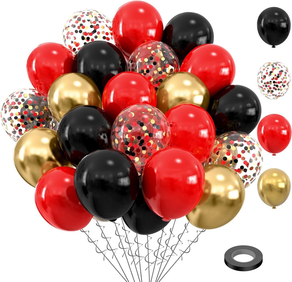 Red and Black Balloon 75PCS,Red Black and Gold Balloon,12in and 5in Black Red…