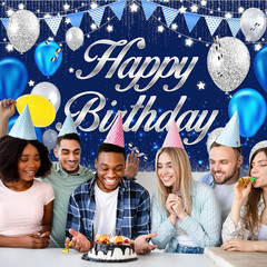 Happy Birthday Banner Birthday Decorations Men Women Boys Girls Blue Birthday