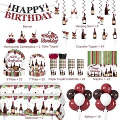 Wine Themed «Aged to Perfection» Birthday Decorations for 25 Guests NEW
