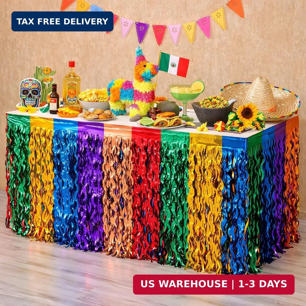 OHOME Cinco De Mayo Decorations – 2 Pack Table Skirts for Fiesta Party Decoratio