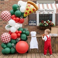 Premium Pizza Party Decorations Kit & Red Dark Green White Latex Balloon arch…