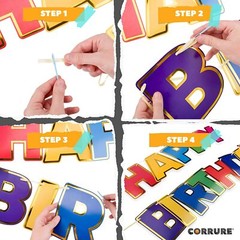 Happy Birthday Banner Pre-Strung Colorful Letters w/ Gold Foil Trim No Assembly