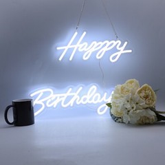 CALCA Happy Birthday Cold White Integrative Neon Sign -18X7.05 in+13.3X6.2 in