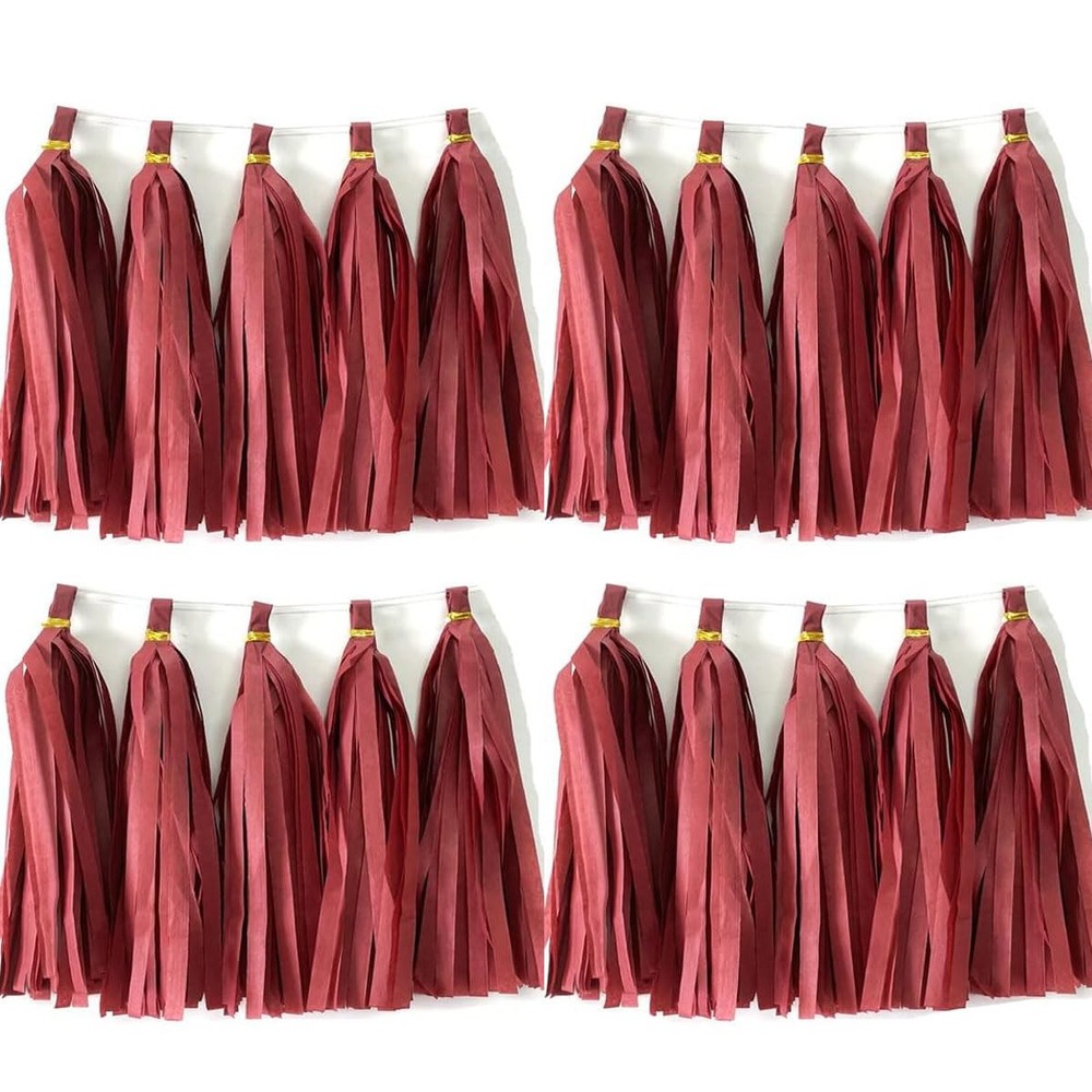 30pcs Burgundy Tissue Paper Tassels DIY Hanging Decorations – Baby Shower Wed…