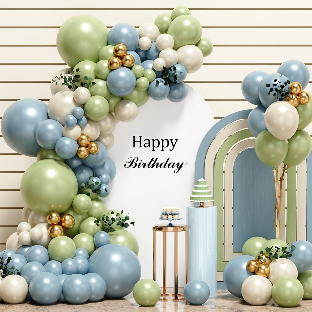 Dusty Green Blue Balloon Garland Arch Kit,116pcs Green Blue Haze Blue White S…