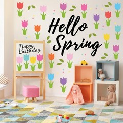 Colorful Spring Tulip Floral Flower Leaves Shape Paper Cutouts 45 Pcs Set