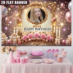 1pc 2D Golden Flower Theme Tapestry Personalized Birthday Poster Banner Party♪