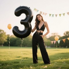 40 Inch Black Foil Balloons Number 3,Foil Mylar Big Number Balloons Huge Numb…